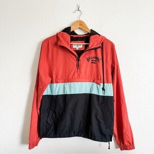 Billabong Size S Men’s Colorblock Hooded Anorak Windbreaker Jacket Coral/Black